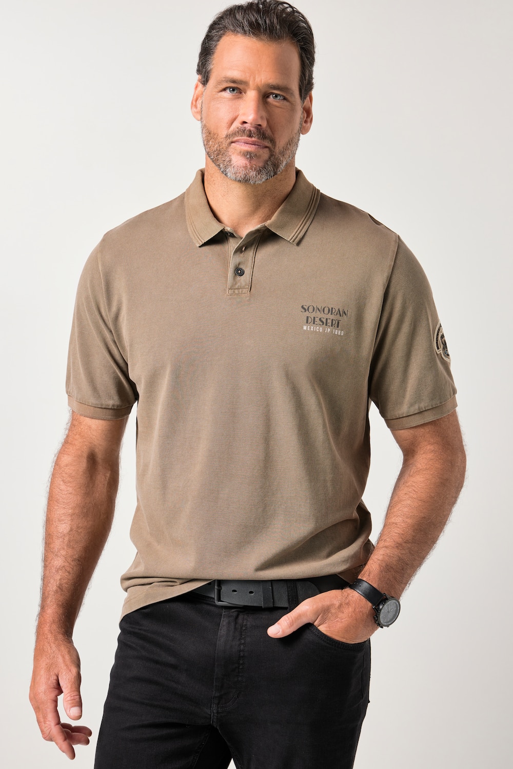 JP1880 poloshirt, korte mouwen, piquÃ©, borstprint, vintage look, tot 8XL