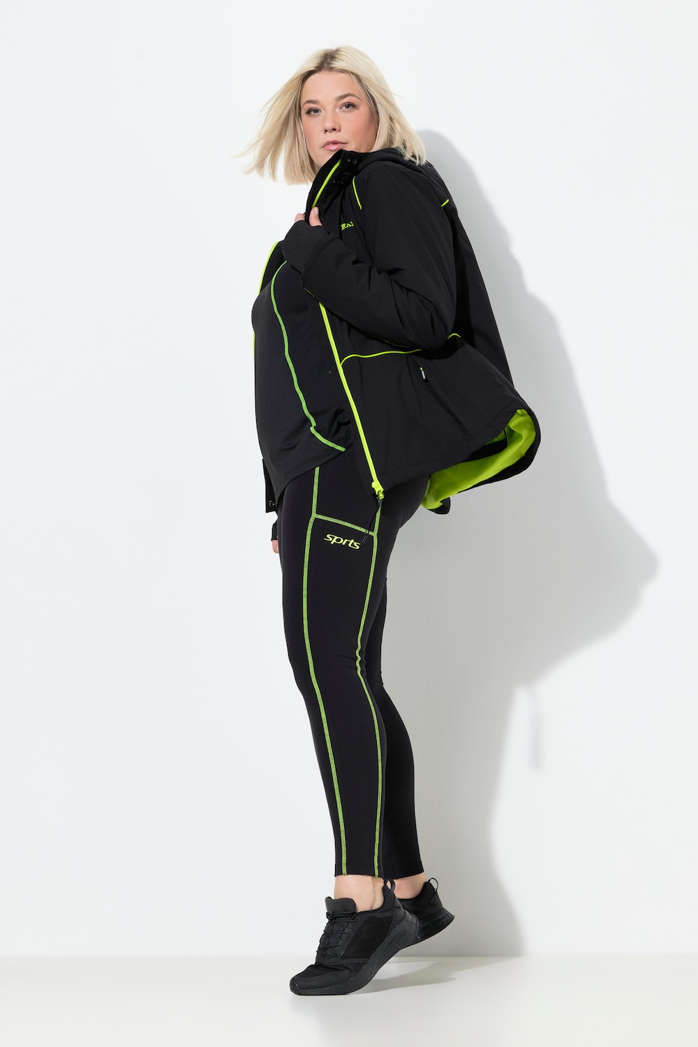 Sport-Leggings, Neon-Nähte, Taschen, recycelt