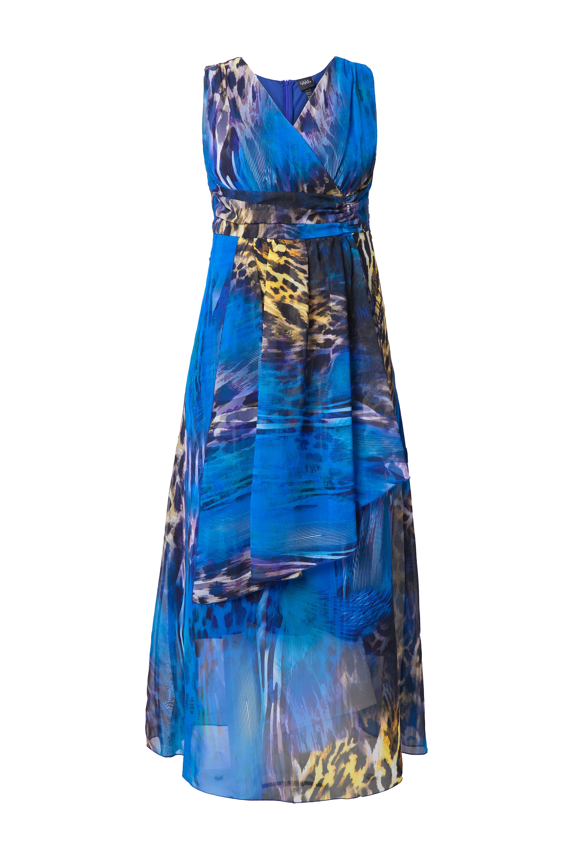 Ulla Popken Damen große Größen Maxi Chiffonkleid ärmelos Leo Druck