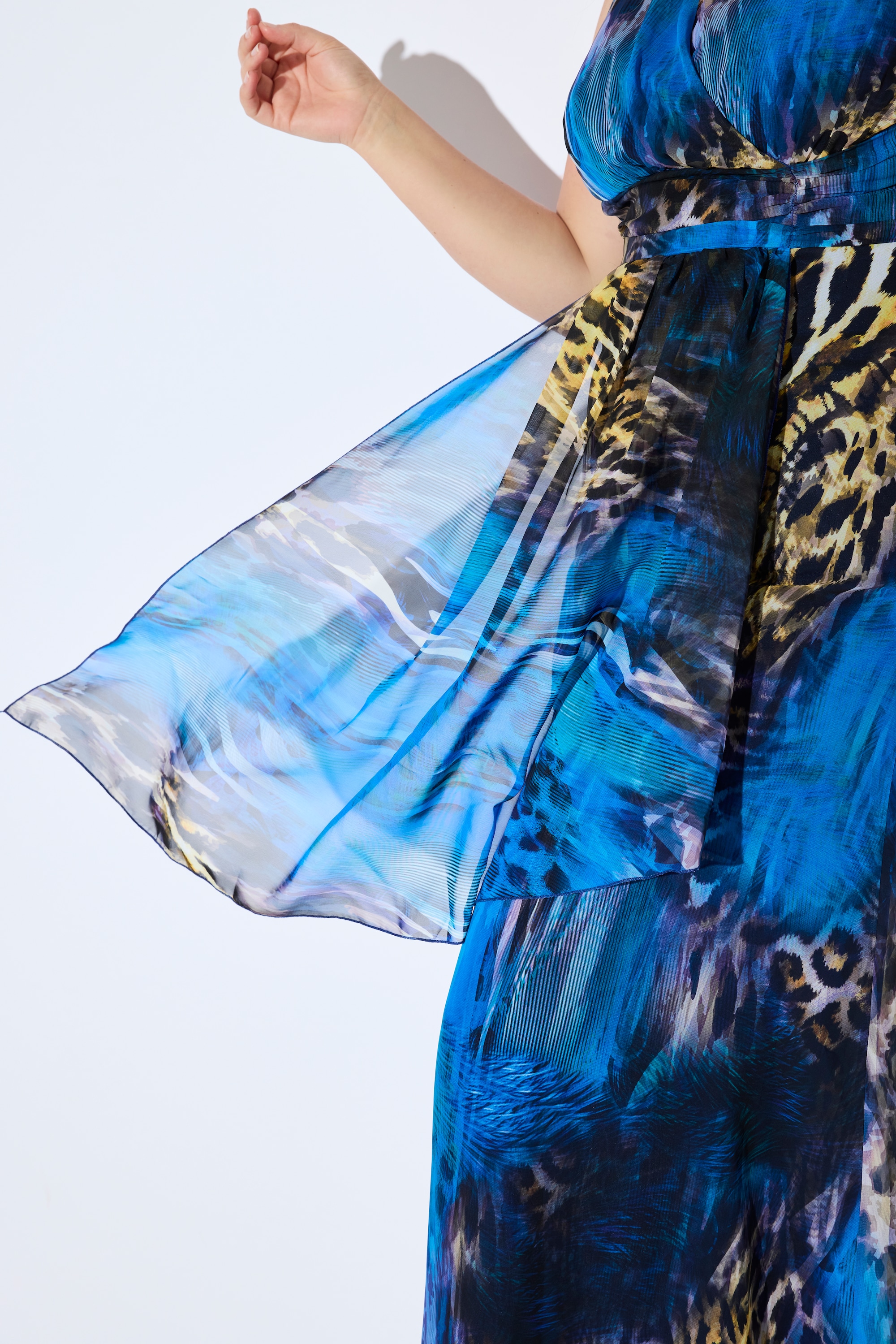 Ulla Popken Damen große Größen Maxi Chiffonkleid ärmelos Leo Druck