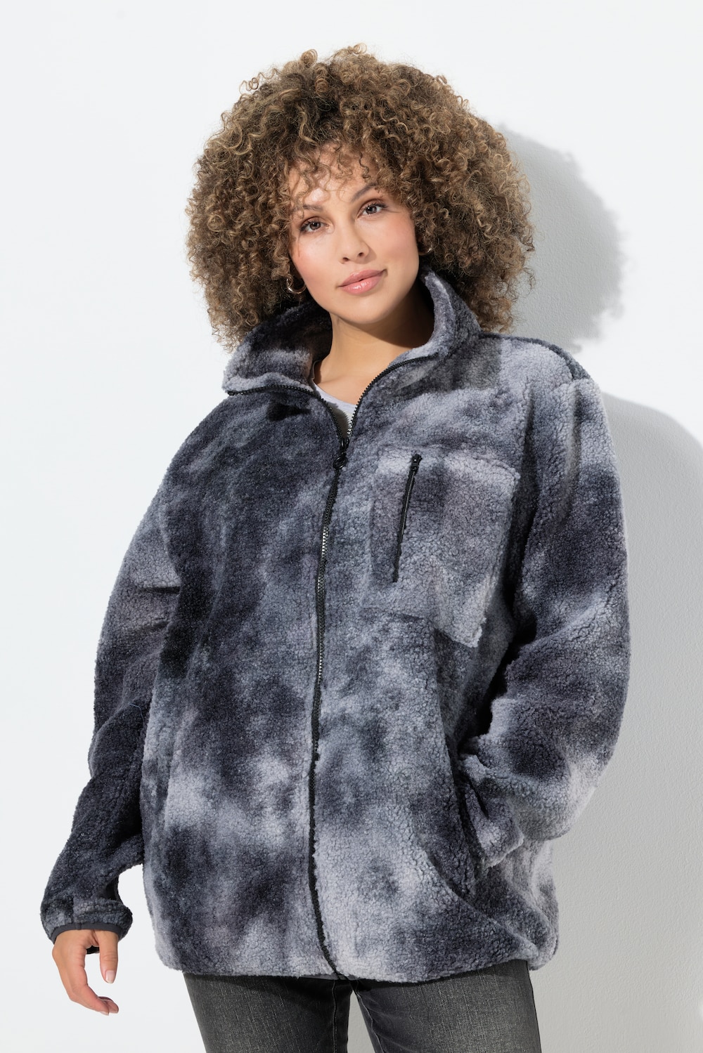 Teddyjacke, Stehkragen, elastische Kanten, kuschelweich
