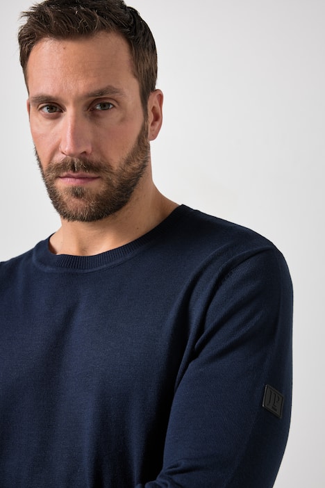 JP1880 Pullover, leichter Feinstrick, Badge, Rundhalsausschnitt, bis 7 XL