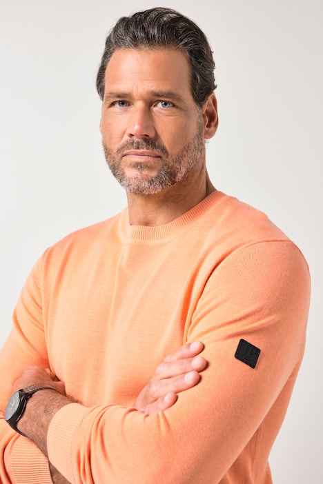 JP1880 Pullover, leichter Feinstrick, Badge, Rundhalsausschnitt, bis 7 XL