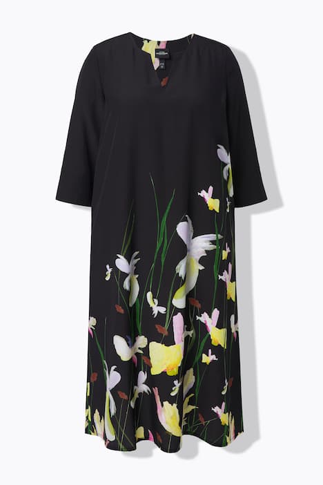Lyocell-Maxikleid, Blüten, Tunika-Ausschnitt, 3/4-Arm