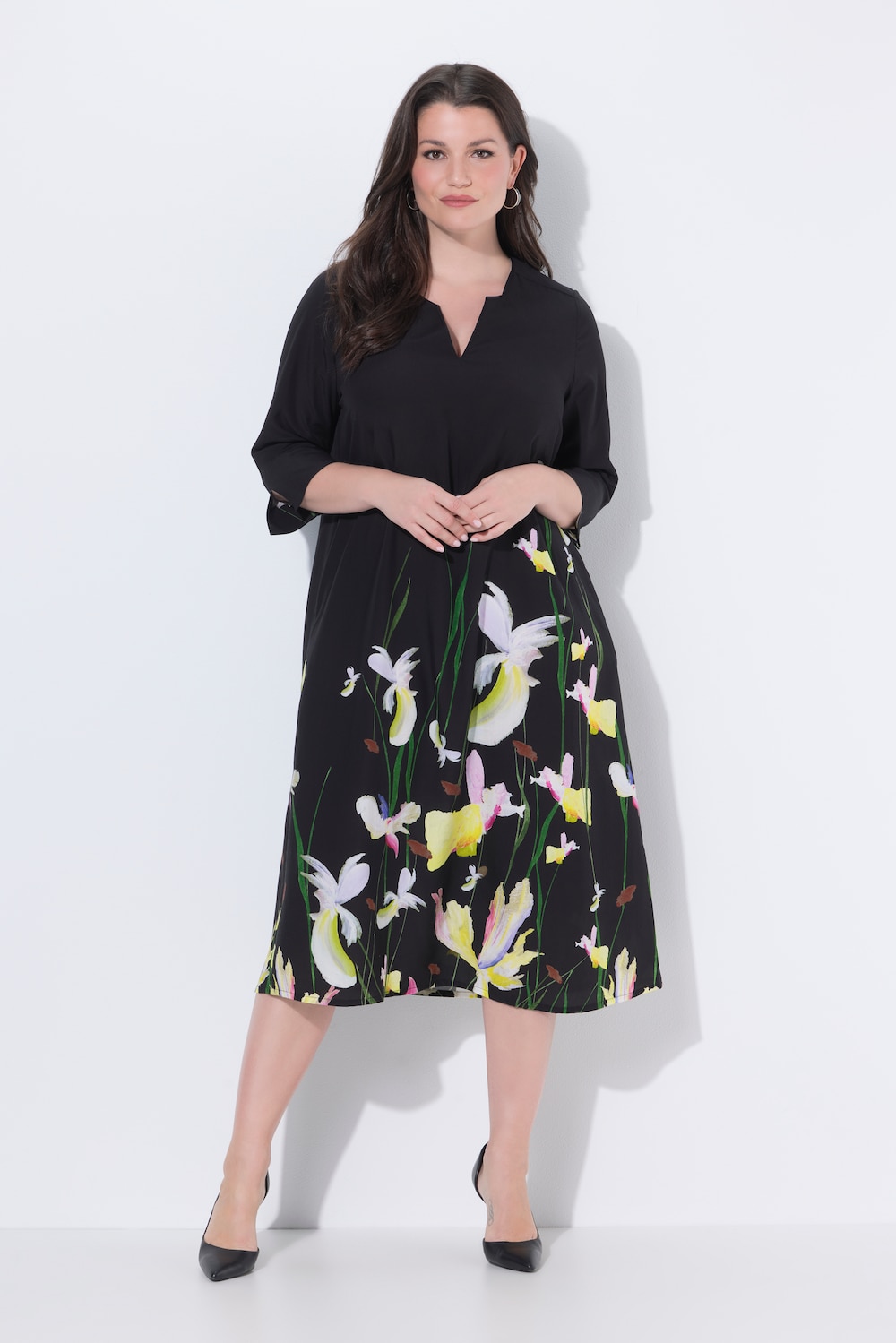 Große Größen Lyocell-Maxikleid, Damen, schwarz, Größe: 50/52, Synthetische Fasern, Ulla Popken