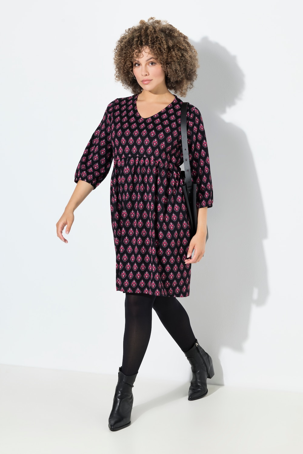Jerseykleid, A-Linie, V-Ausschnitt, 3/4-Arm