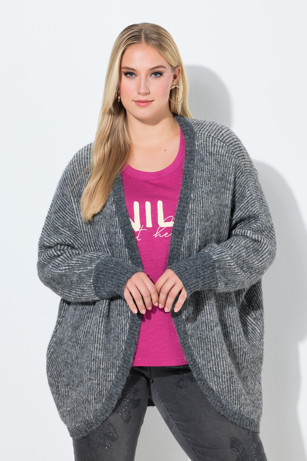 Große Größen Strickjacke, Damen, grau, Größe: 58/60, Polyester/Synthetische Fasern, Ulla Popken