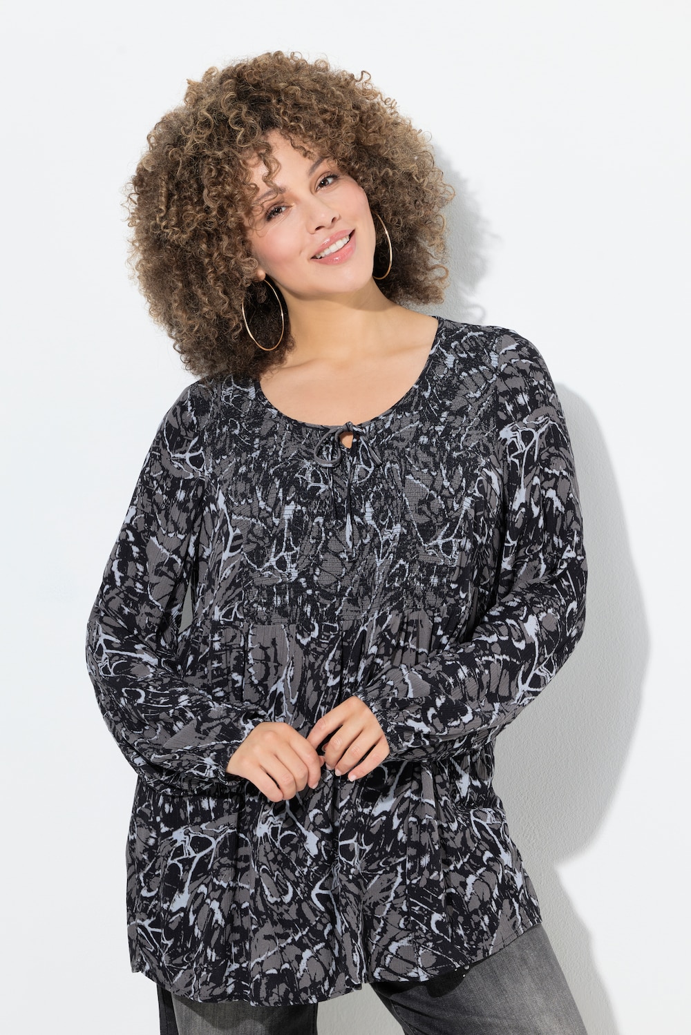 Große Größen Smokbluse, Damen, grau, Größe: 46/48, Viskose, Ulla Popken