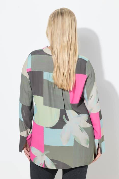 Blouse, sierplooi, A-lijn, opstaande kraag, lange mouw