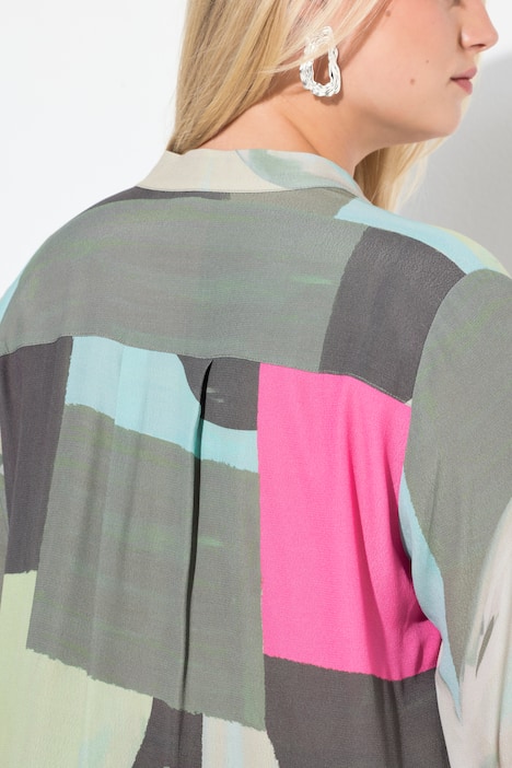 Blouse, sierplooi, A-lijn, opstaande kraag, lange mouw