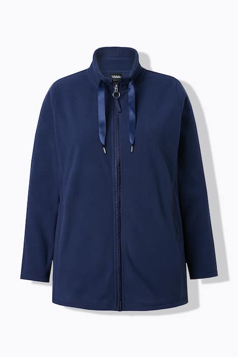 Loungewear-Jacke, Fleece, Satinband, Stehkragen, recycelt
