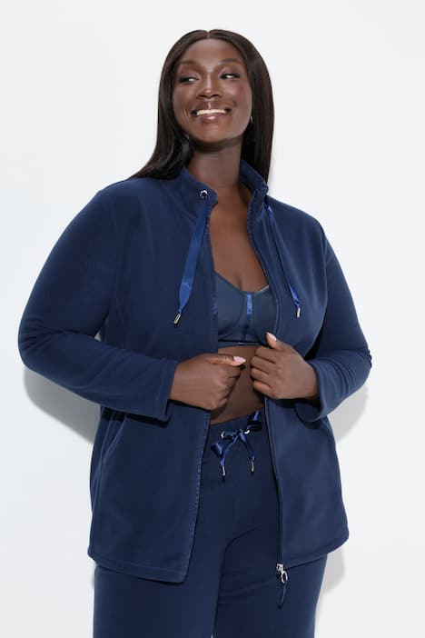 Loungewear-Jacke, Fleece, Satinband, Stehkragen, recycelt