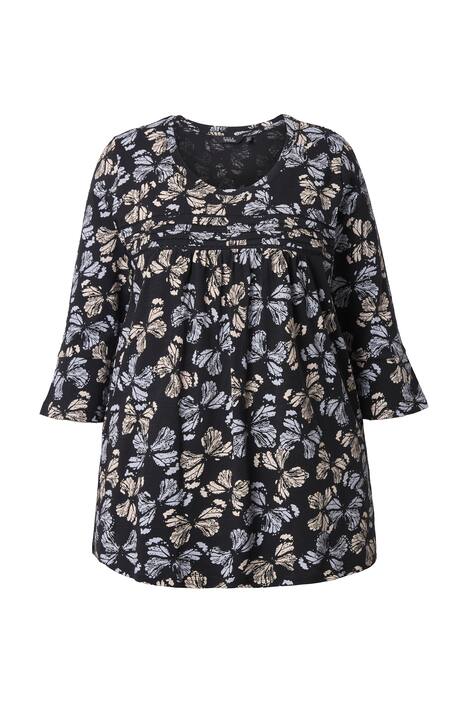 Tričko, květy, A střih, výstřih do V, 3/4 rukávy