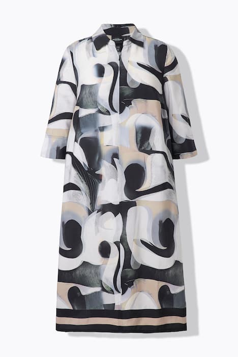 Maxi-jurk, lyocell, grafisch, A-lijn, overhemdkraag, 3/4-mouwen