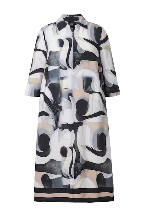 Lyocellové maxi šaty, grafický design, A střih, límeček, 3/4 rukávy