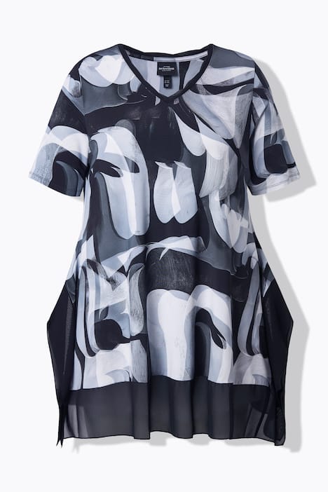 Abstract Print Stretch Knit Slinky Tunic