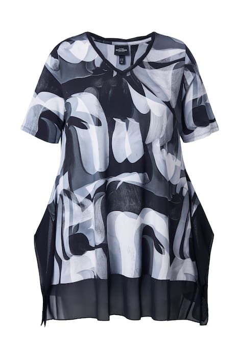 Slinky tričko, šifonový lem, výstřih do V, krátké rukávy