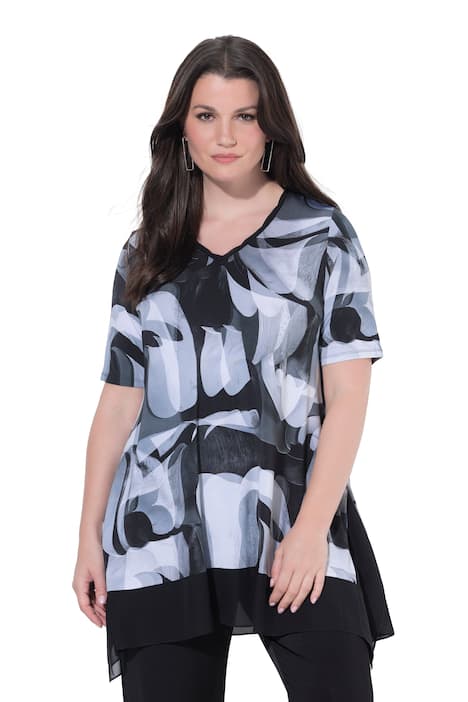 Slinky tričko, šifonový lem, výstřih do V, krátké rukávy