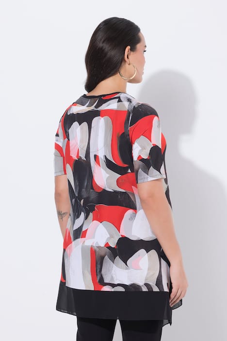 Abstract Print Stretch Knit Slinky Tunic