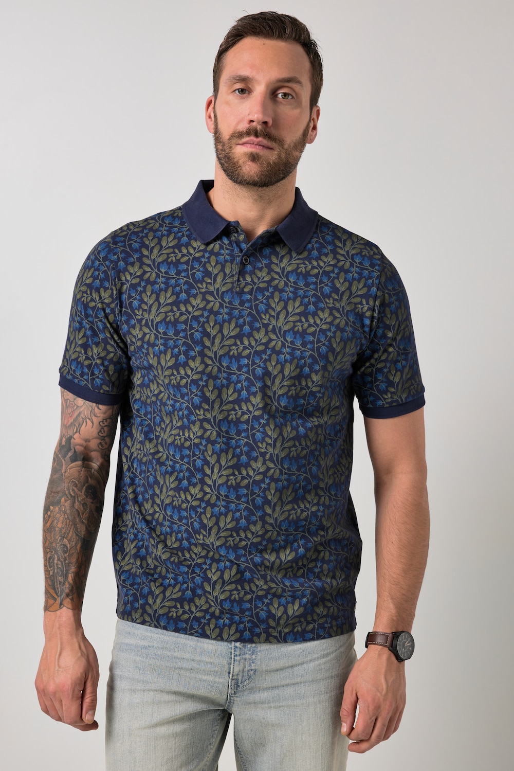 poloskjorte, halve ermer, piqué, brysttrykk, vintage-look, opptil 8 XL