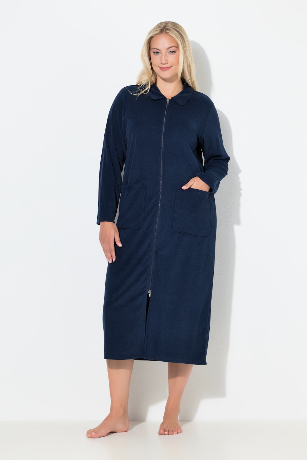 Große Größen Bademantel, Damen, blau, Größe: 42/44, Baumwolle/Polyester, Ulla Popken
