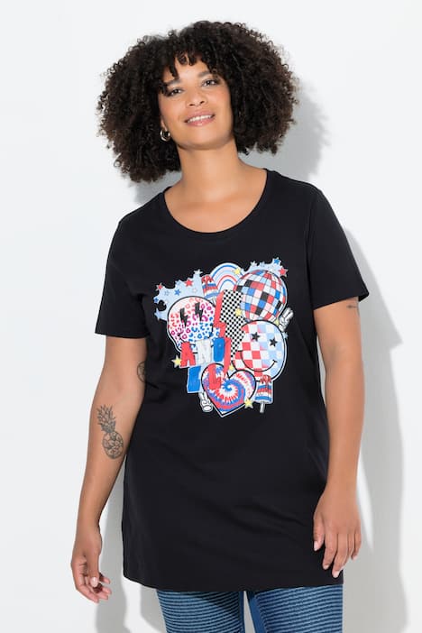 T-Shirt, längere Passform, Smiley-Motiv