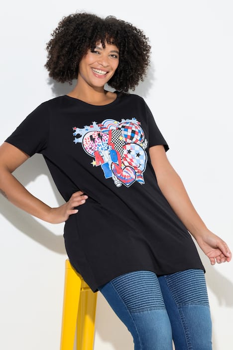 T-Shirt, längere Passform, Smiley-Motiv