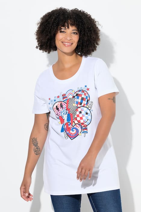 T-Shirt, längere Passform, Smiley-Motiv