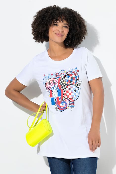 T-Shirt, längere Passform, Smiley-Motiv