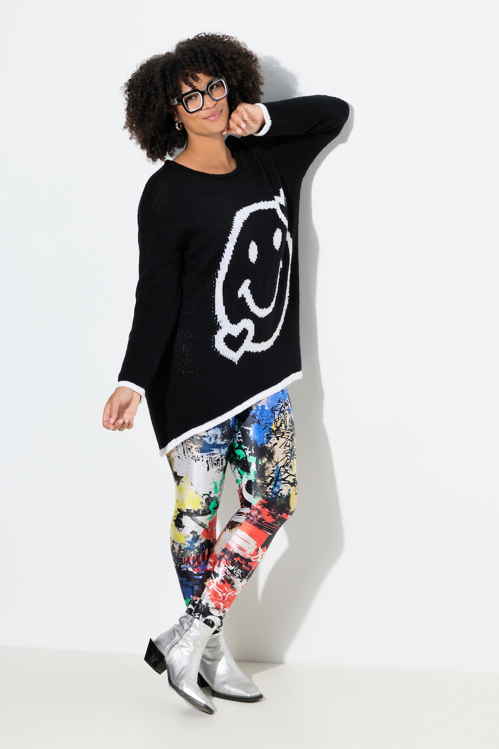 Pullover, A-Linie, Smiley, Saum hinten länger