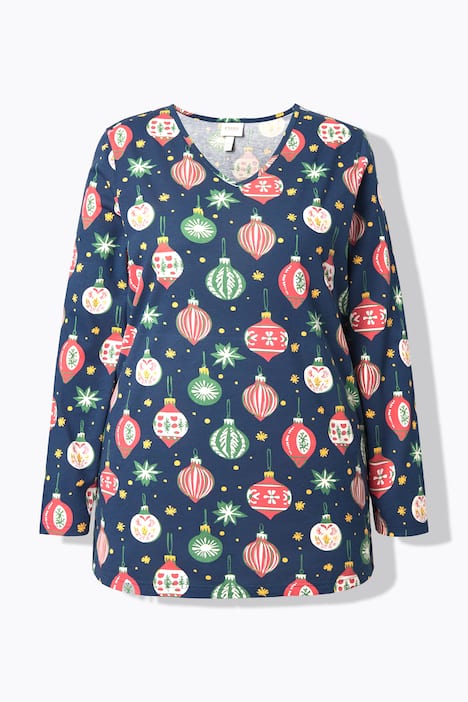 Haut de pyjama en coton bio à manches longues et col V