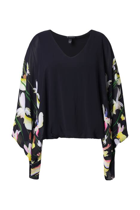 Šifonová halenka, dvouvrstvá, výstřih do V, 3/4 rukávy