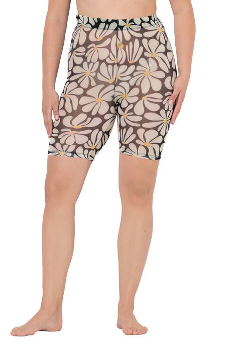 Přiléhavé cyklistické šortky, květiny, ochrana stehen