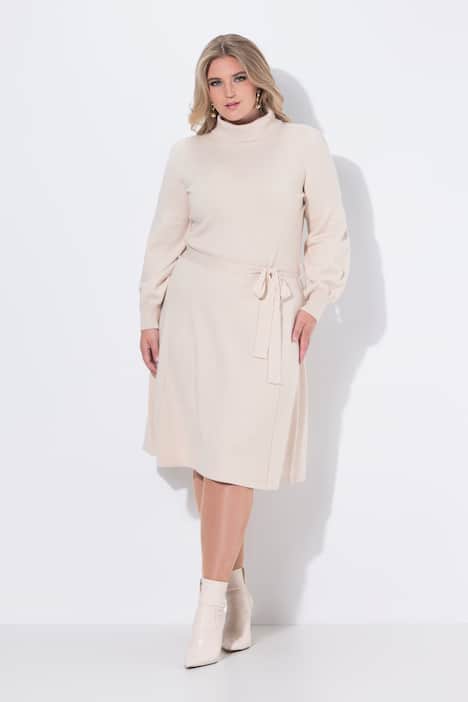 Strickkleid, Midilänge, Rollkragen, Taillengürtel