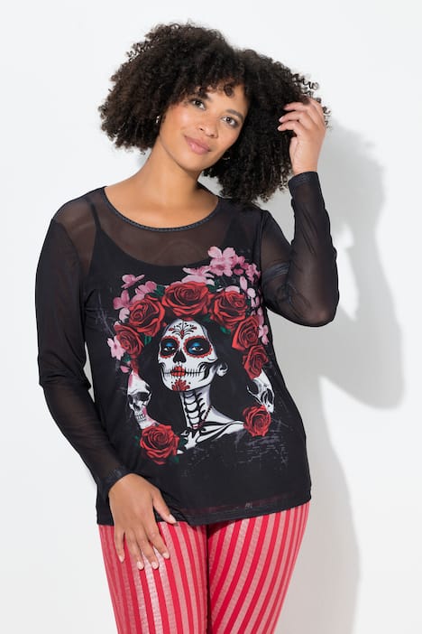 Mesh shirt, slim fit, vrouw/doodshoofdmotief