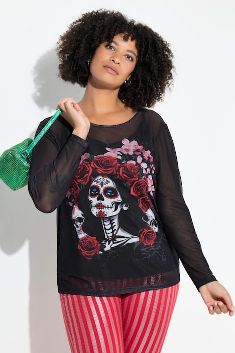 Mesh shirt, slim fit, vrouw/doodshoofdmotief