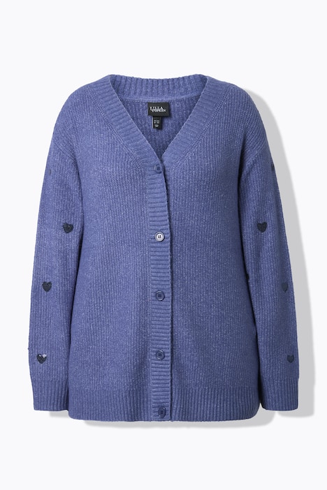 Strickjacke, Paillettenherzen, V-Ausschnitt, Langarm