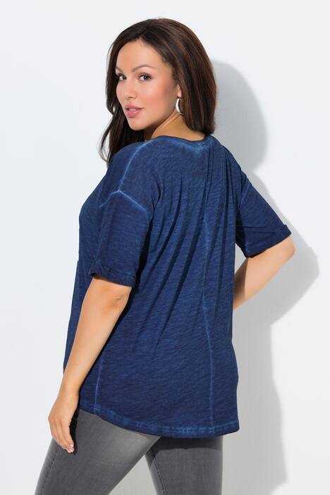 T-shirt, nadruk z napisem, oversize, okrągły dekolt, rękaw 1/2