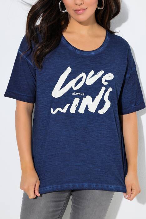 T-shirt, nadruk z napisem, oversize, okrągły dekolt, rękaw 1/2