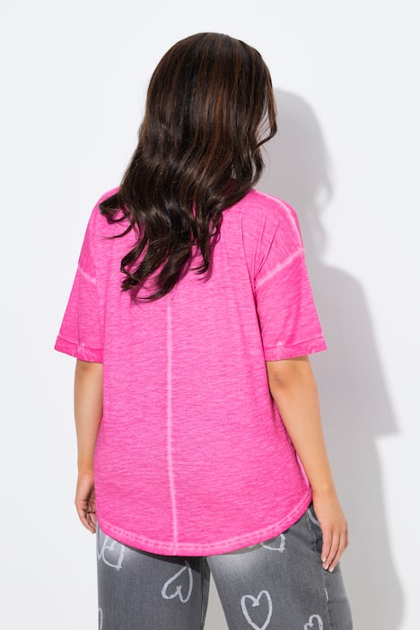 T-shirt, nadruk z napisem, oversize, okrągły dekolt, rękaw 1/2