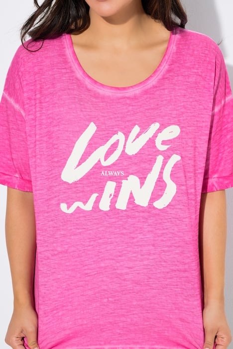 T-shirt, nadruk z napisem, oversize, okrągły dekolt, rękaw 1/2