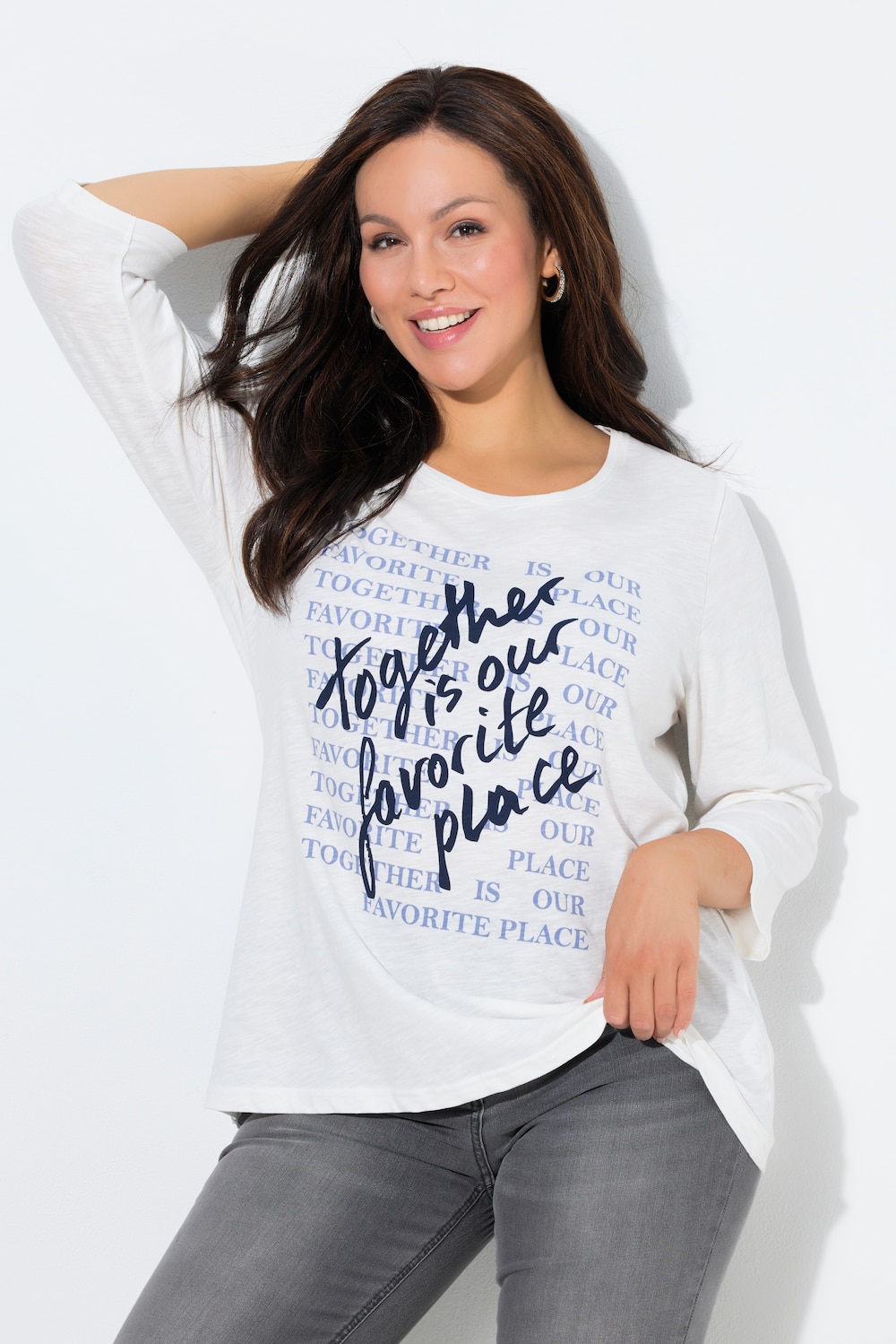 Shirt, Schriftmotiv, Classic, Rundhals, 3/4-Arm