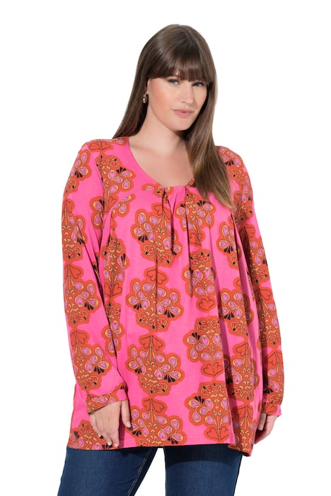 Tričko, godetové sklady, A střih, hranatý výstřih, dlouhé rukávy