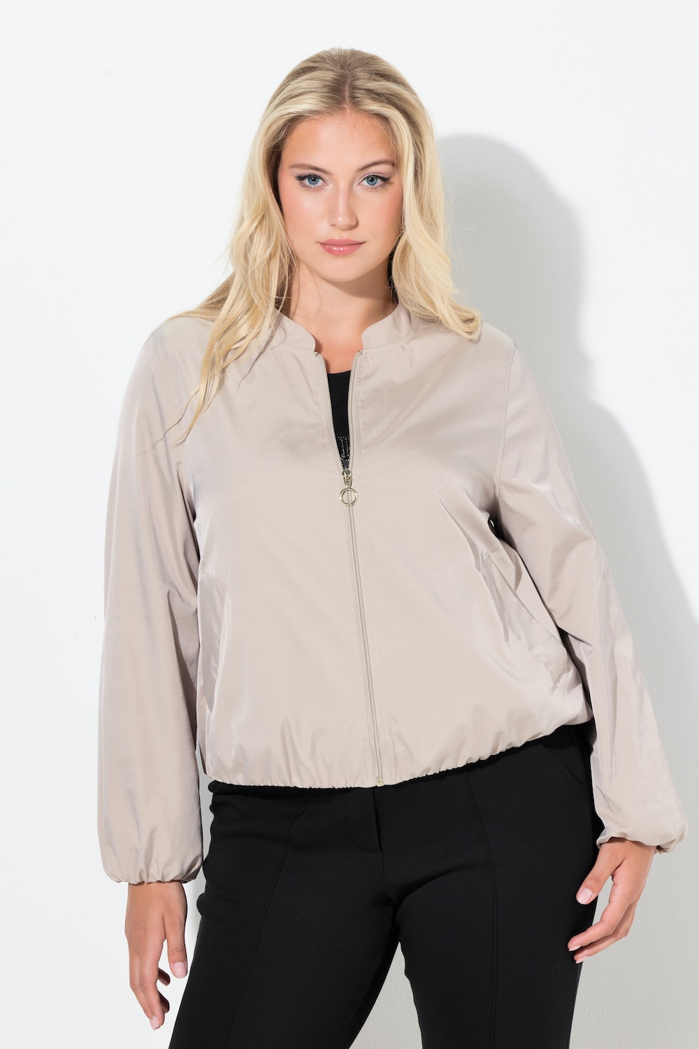Große Größen Satin-Blouson, Damen, beige, Größe: 46/48, Polyester/Synthetische Fasern, Ulla Popken