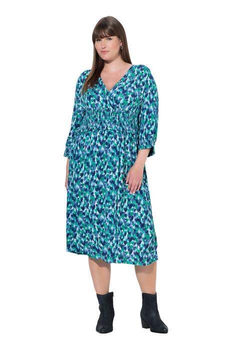 Midi šaty, srdce, zavinovací vzhled, výstřih do V, 3/4 rukávy