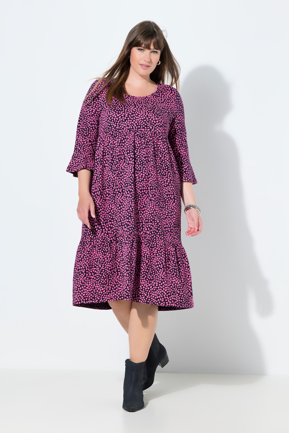 Midikleid, Herzen, A-Linie, Rundhals, 3/4-Arm