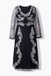 Abendkleid, Stickerei, V-Ausschnitt, Langarm