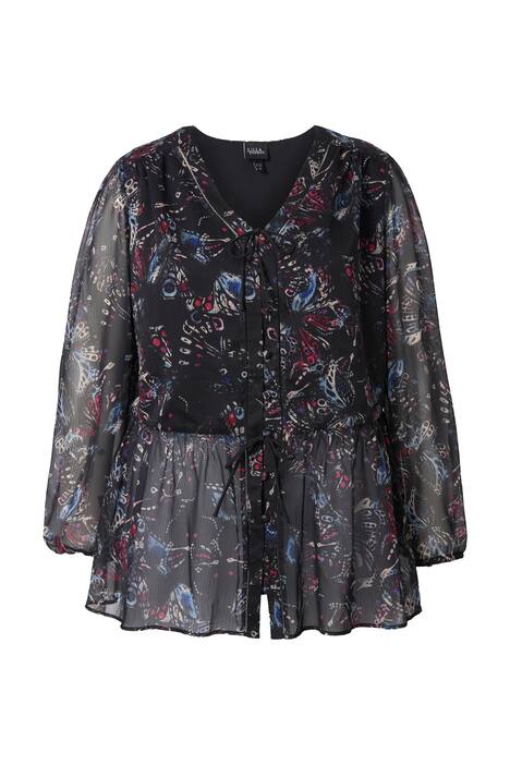 Halenka, motýli, A střih, výstřih do V, dlouhé rukávy