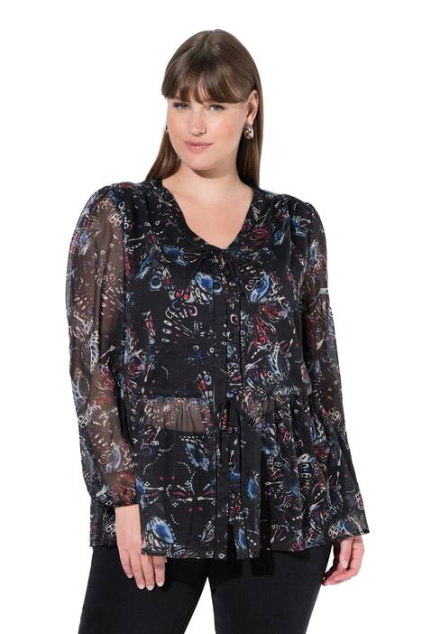 Halenka, motýli, A střih, výstřih do V, dlouhé rukávy