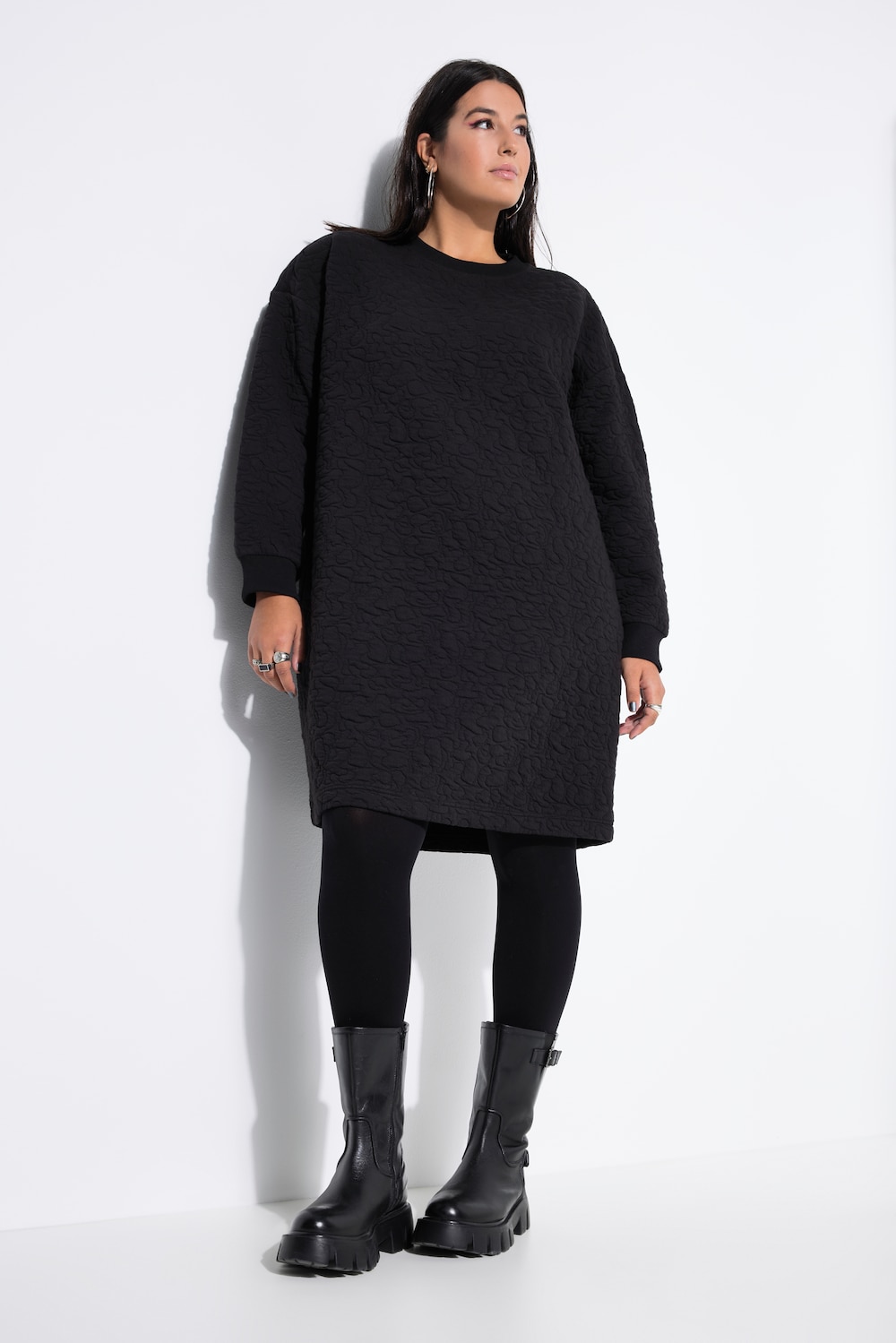Große Größen Sweat-Minikleid, Damen, schwarz, Größe: 46/48, Polyester/Baumwolle, Studio Untold
